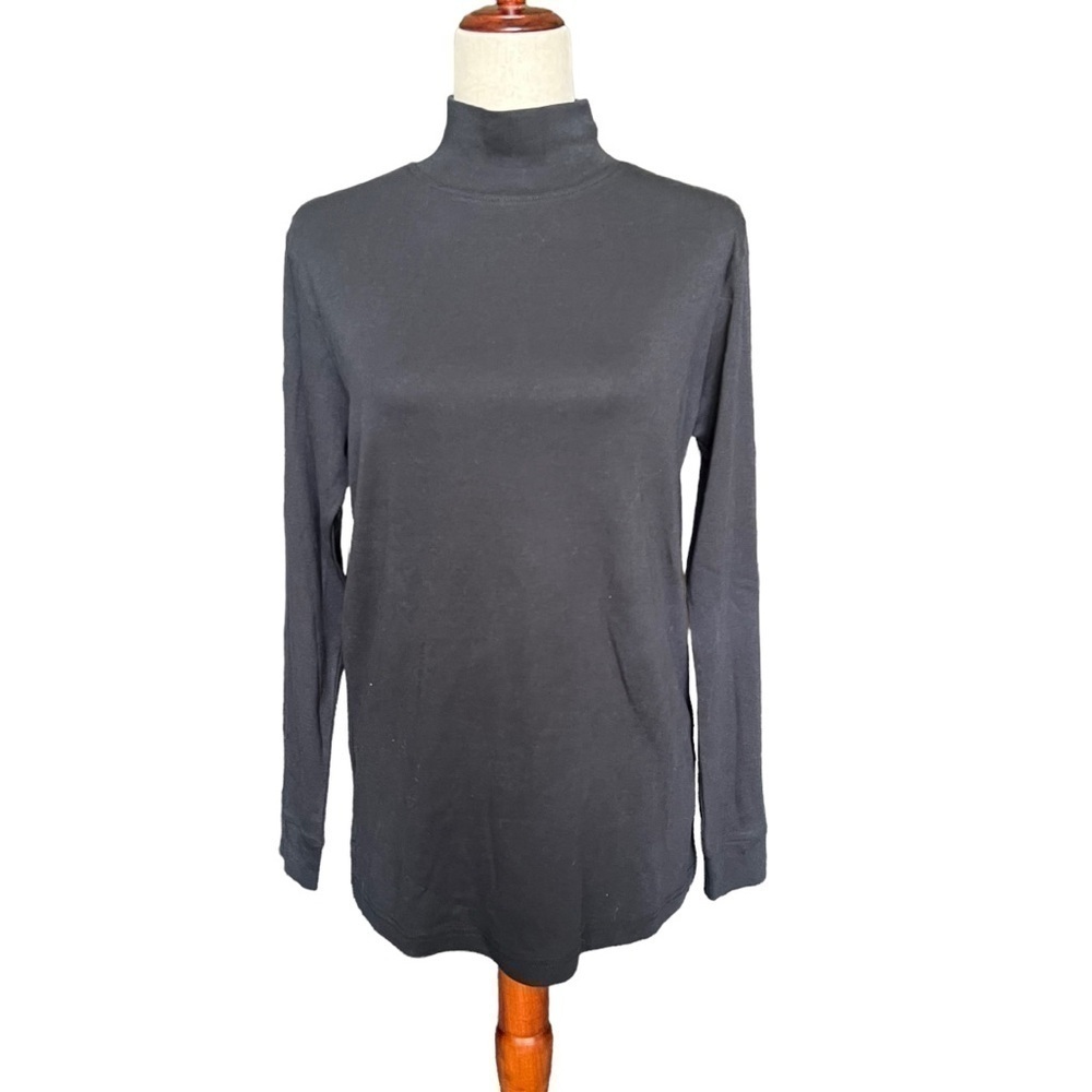 Keren Hart Mock Neck Long Sleeved Black Top. Size: Large NWT Classic Cotton